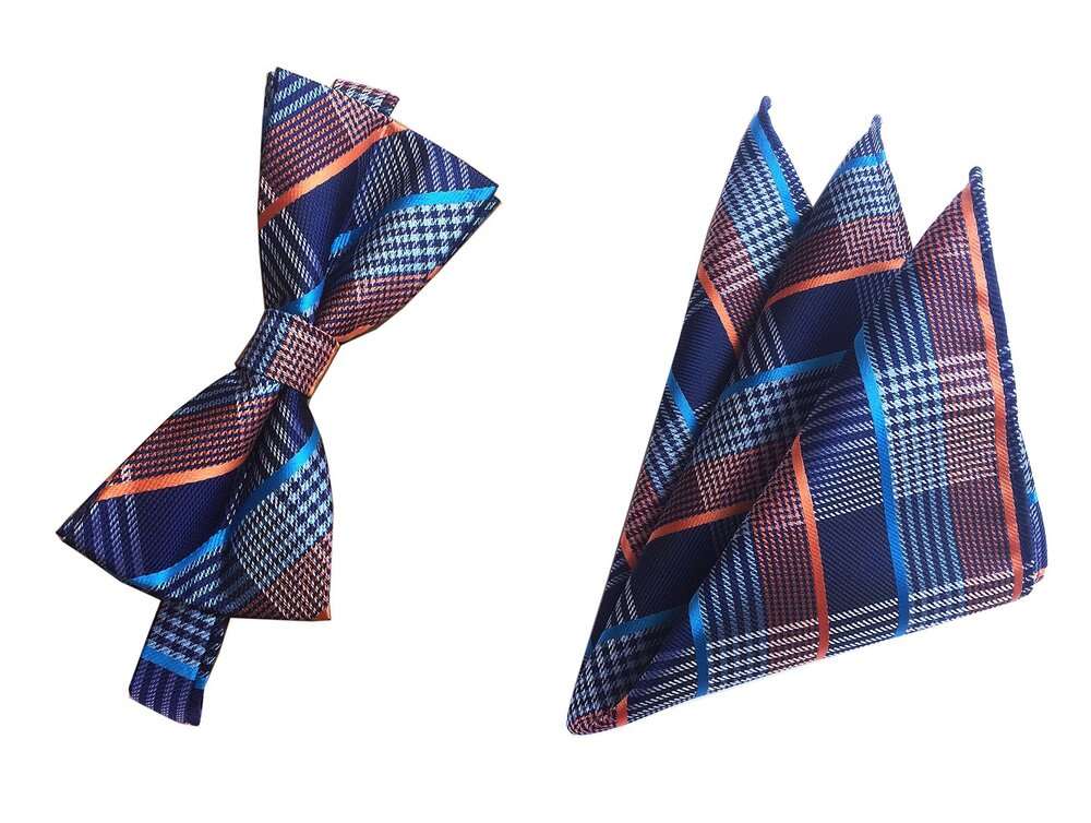 3525 Navy Blue Orange Bowties Set Pre-Tied Bow Ties Suit Fitness Fashion
